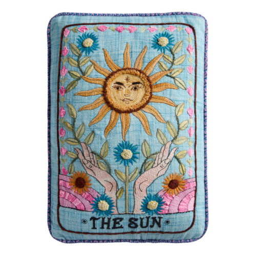 Blue Tarot Sun Embroidered Indoor Outdoor Throw Pillow