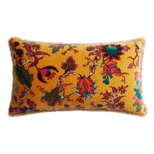 Bright Gold Velvet Floral Lumbar Pillow