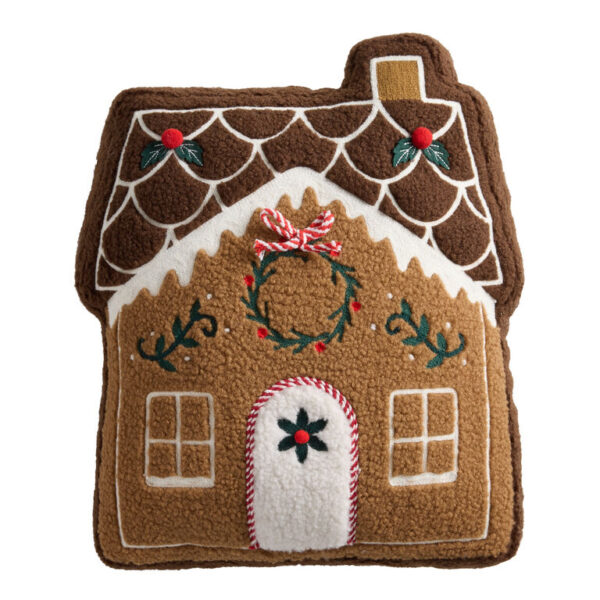 Brown Gingerbread House Shaped Throw Pillow