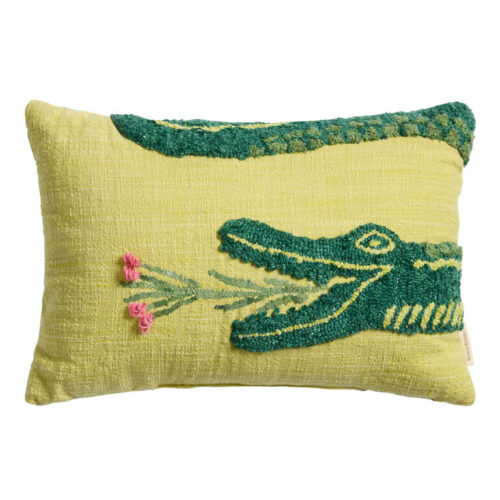 Chartreuse Crocodile Embroidered Indoor Outdoor Lumbar Pillow