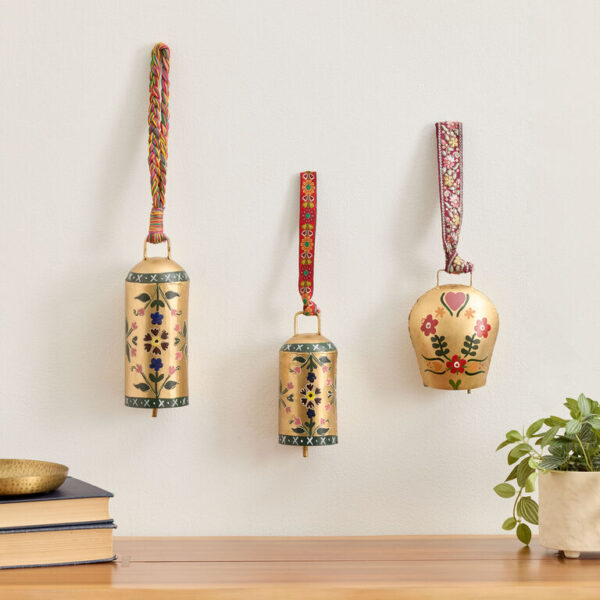 CRAFT Gold Painted Floral Cow Bell Decor Collection