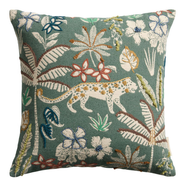 Dark Teal Jungle Jacquard Embroidered Throw Pillow