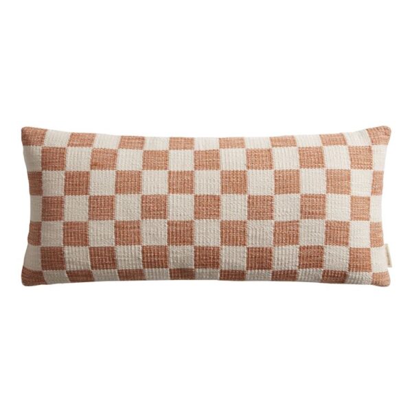 Extra Wide Ivory Checkered Lumbar Pillow