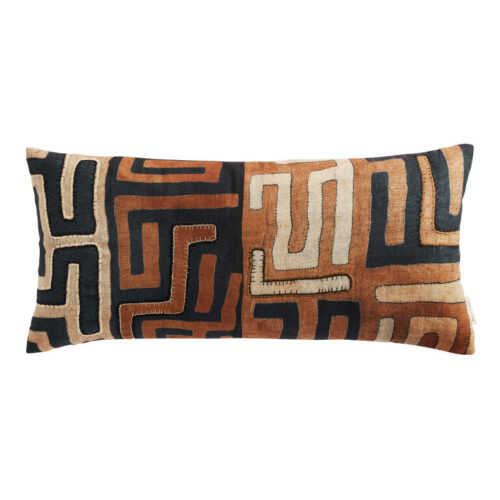 Extra Wide Rust Kuba Print Indoor Outdoor Lumbar Pillow