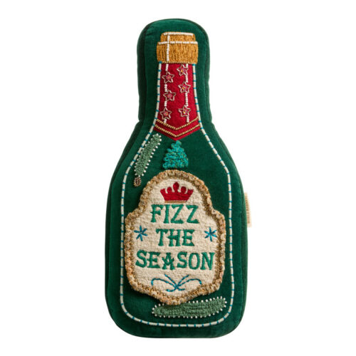 Fizz the Season Embroidered Beaded Bottle Shaped Throw Pillow