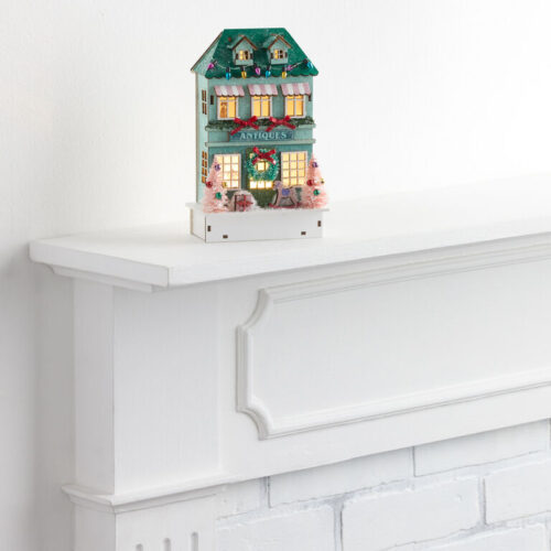 Green Laser Cut Wood Vintage Antique Shop LED Light Up Decor