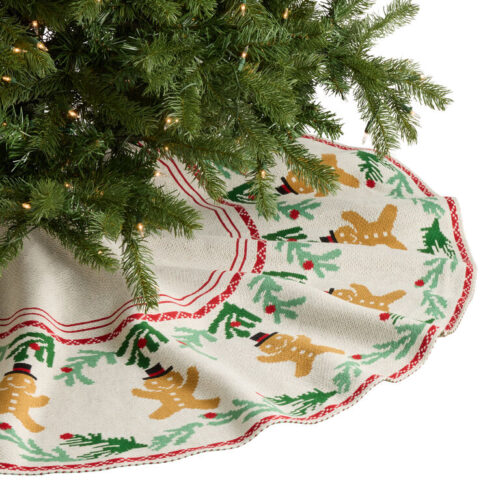 Ivory Knit Gingerbread and Holly Tree Skirt