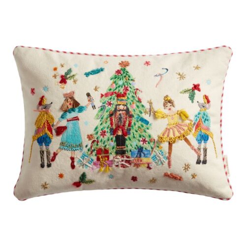 Ivory Multicolor Embroidered Nutcracker Lumbar Pillow