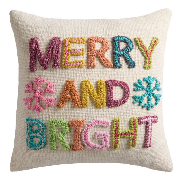 Ivory Multicolor Tufted Merry And Bright Throw Pillow