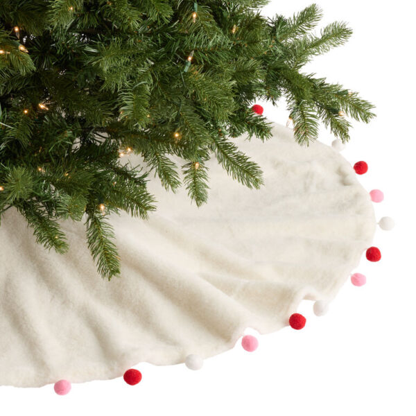Ivory Plush Pom Pom Tree Skirt