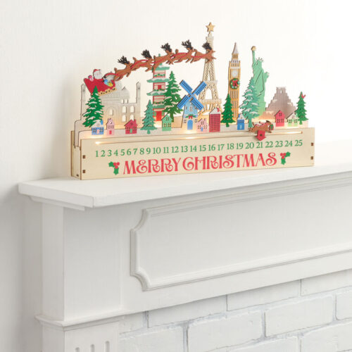 Laser Cut Wood Global Santa LED Light Up Countdown Calendar