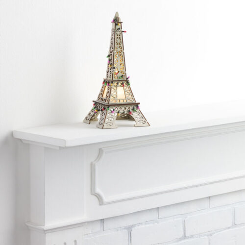 Laser Cut Wood Holiday Eiffel Tower LED Light Up Decor