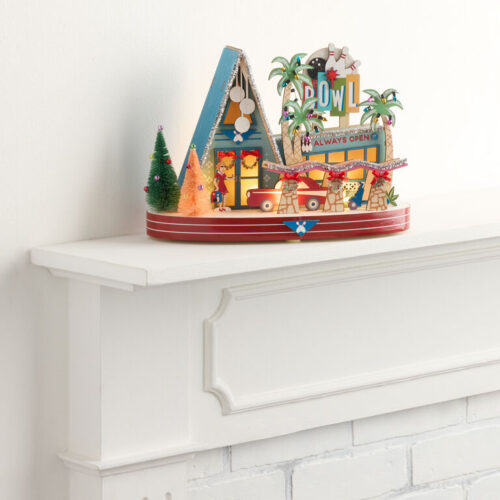 Laser Cut Wood Mid Century Bowling Alley LED Light Up Decor