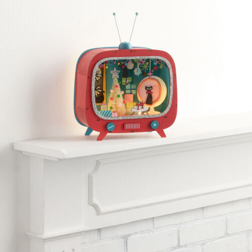 Laser Cut Wood Mid Century TV Set LED Light Up Decor