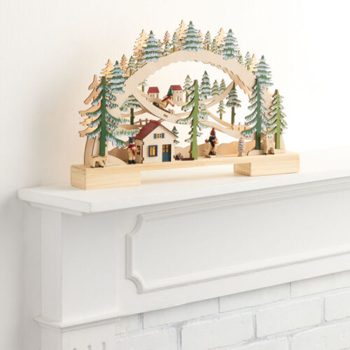 Laser Cut Wood Ski Village Winterscape LED Light Up Decor