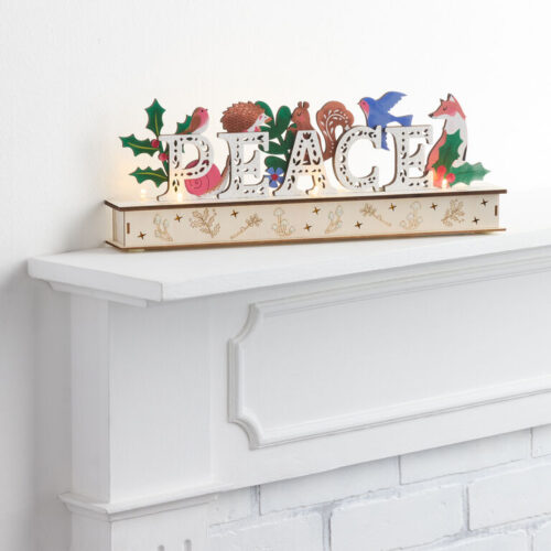 Laser Cut Wood Woodland Creatures Peace LED Light Up Decor