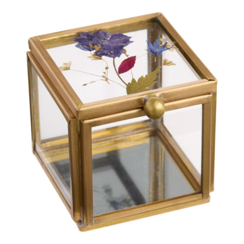 Mini Square Glass Pressed Flower Trinket Box