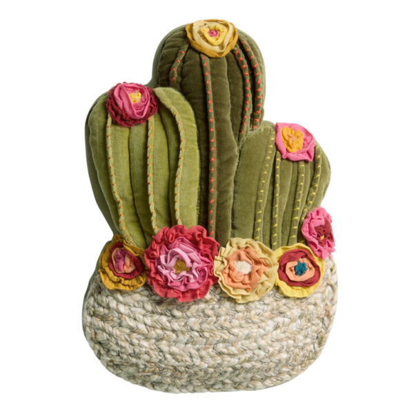 Multicolor Embroidered Potted Cactus Plant Throw Pillow