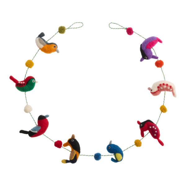 Multicolor Felted Wool Woodland Bird Garland