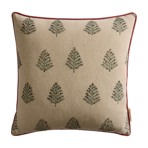 Natural and Green Tree Block Print Throw Pillow