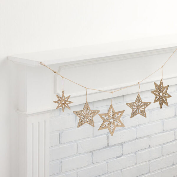 Natural Laser Cut Wood Stars Garland