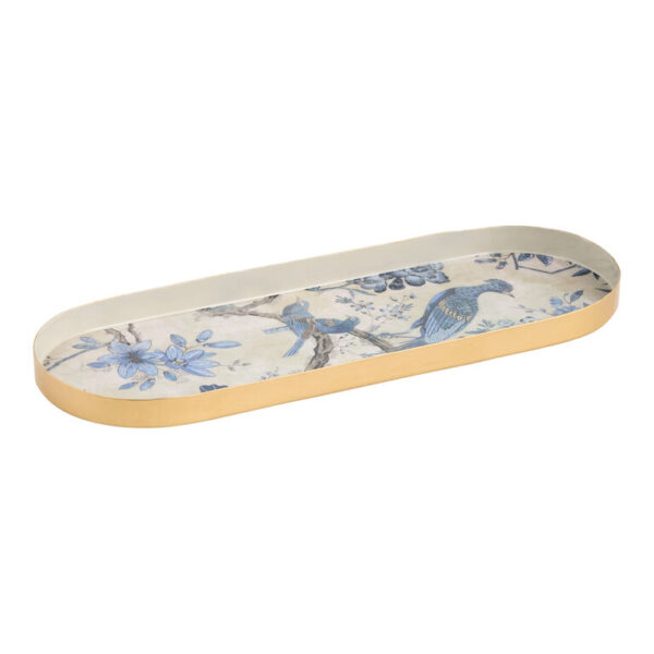 Oval Enameled Metal Chinoiserie Bird Decorative Vanity Tray