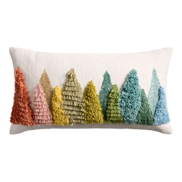 Oversized Rainbow Evergreen Trees Lumbar Pillow