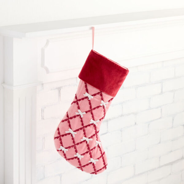 Pink and Red Velvet Bow Christmas Stocking