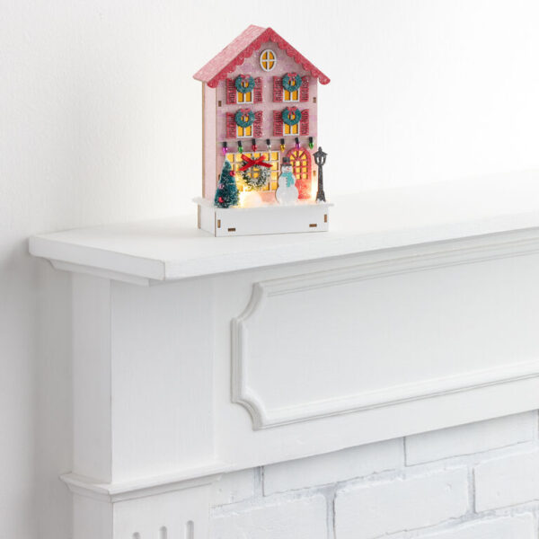 Pink Laser Cut Wood Vintage Townhouse LED Light Up Decor