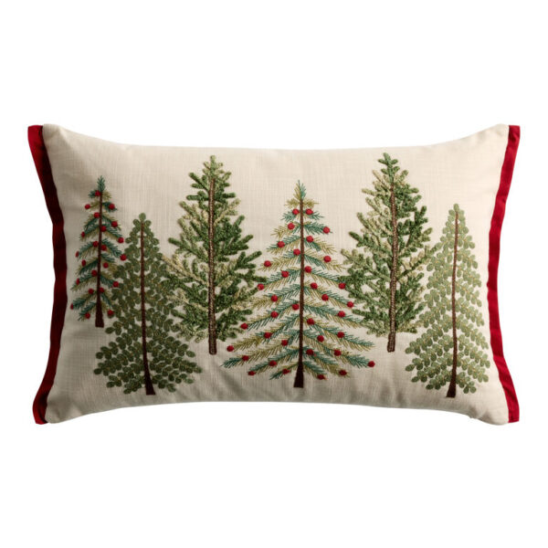 Red and Green Beaded Trees Lumbar Pillow