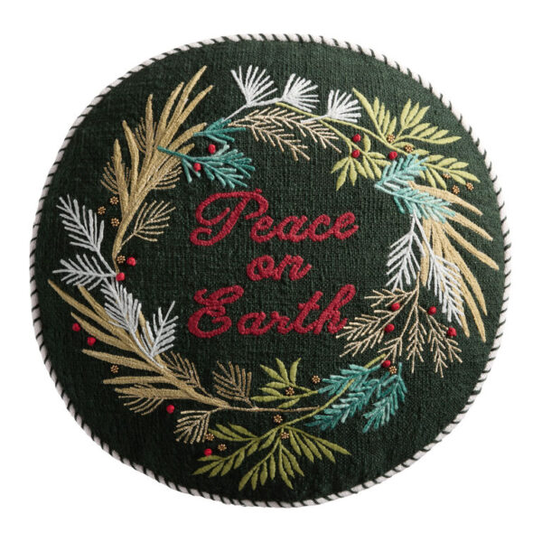 Round Dark Green Peace On Earth Indoor Outdoor Throw Pillow