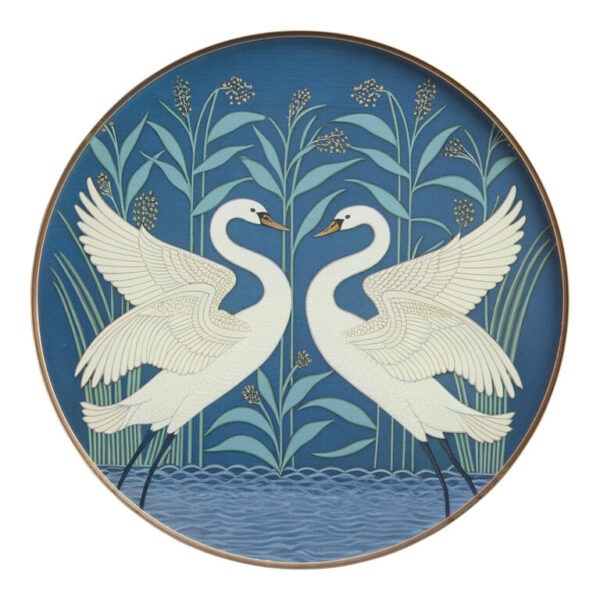 Round Enameled Metal Swan Tray