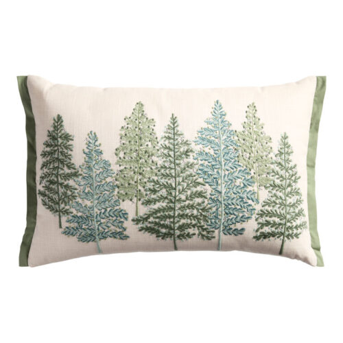 Spruce Green Winter Trees Beaded Lumbar Pillow
