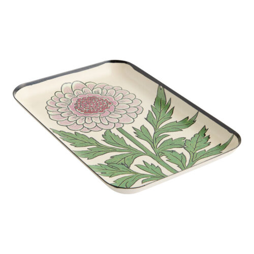White and Lavender Enameled Metal Dahlia Bloom Tray