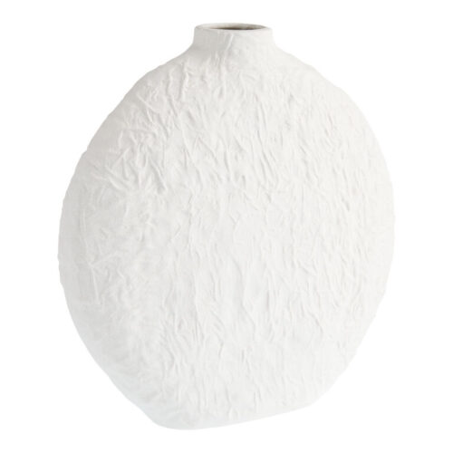 White Ceramic Textured Flat Vase