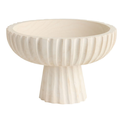Whitewash Wood Ribbed Pedestal Bowl Decor