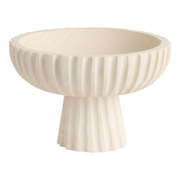 Whitewash Wood Ribbed Pedestal Bowl Decor