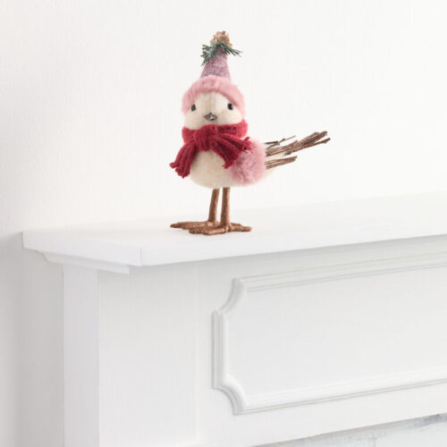 Wool Bird with Scarf and Hat Decor