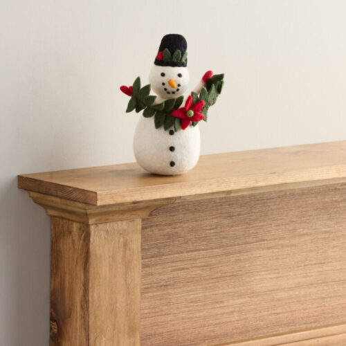 Wool Snowman with Poinsettia Garland Decor