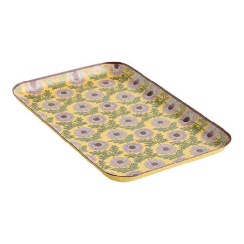 Yellow and Lavender Enameled Metal Dahlia Print Tray
