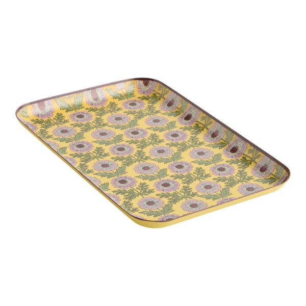 Yellow and Lavender Enameled Metal Dahlia Print Tray