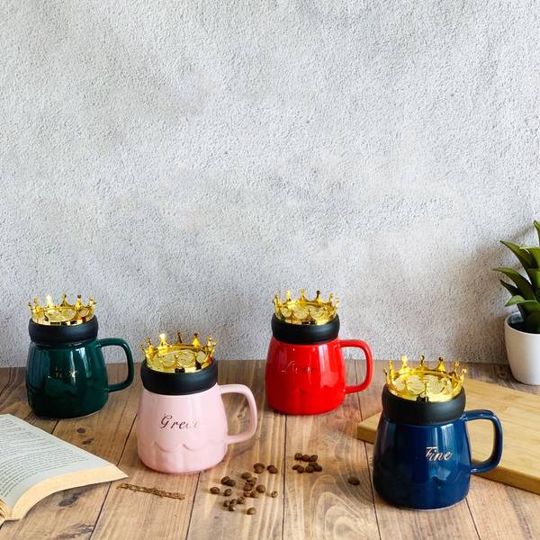 Coffee Mug With Crown Lid - Positive Words - Single Piece Coffee Mug With Crown Lid - Positive Words - Single Piece