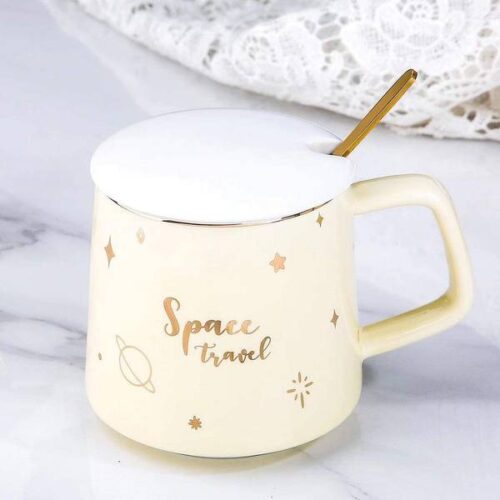 Coffee Mug With Lid And Spoon - Pastel - Single Piece Coffee Mug With Lid And Spoon - Pastel - Single Piece