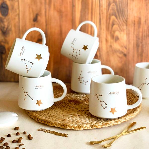 Coffee Mug With Lid And Spoon - Star Sign Constellation - Single Piece Coffee Mug With Lid And Spoon - Star Sign Constellation - Single Piece