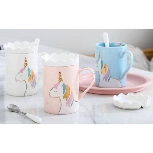 Coffee Mug With Lid And Spoon - Unicorn - Ceramic - Single Piece Coffee Mug With Lid And Spoon - Unicorn - Ceramic - Single Piece