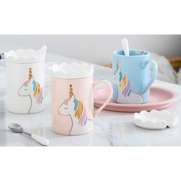Coffee Mug With Lid And Spoon - Unicorn - Ceramic - Single Piece Coffee Mug With Lid And Spoon - Unicorn - Ceramic - Single Piece