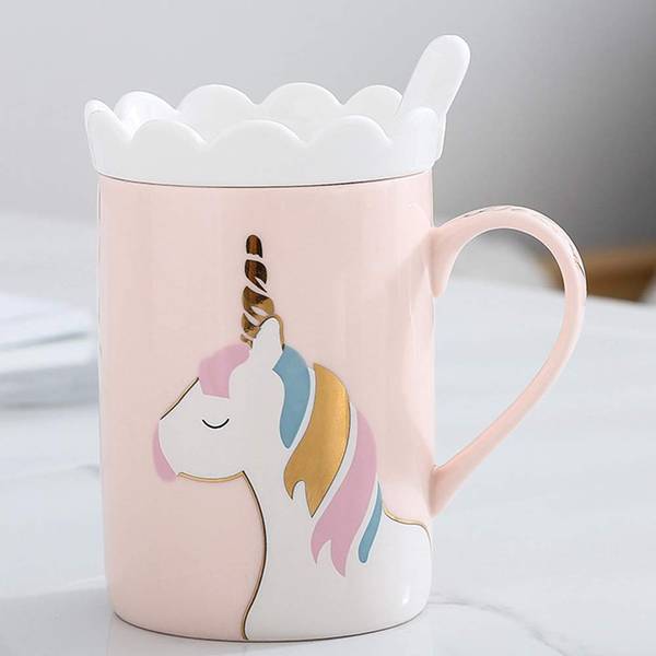 Coffee Mug With Lid And Spoon - Unicorn - Ceramic - Single Piece Coffee Mug With Lid And Spoon - Unicorn - Ceramic - Single Piece