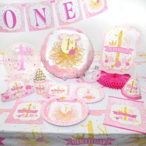 Paper Plates - First Birthday - Pink And Gold - Set Of 8 Paper Plates - First Birthday - Pink And Gold - Set Of 8