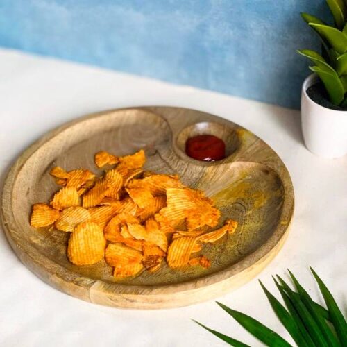 Platter - Chip And Dip - Round - Wood - Single Piece Platter - Chip And Dip - Round - Wood - Single Piece