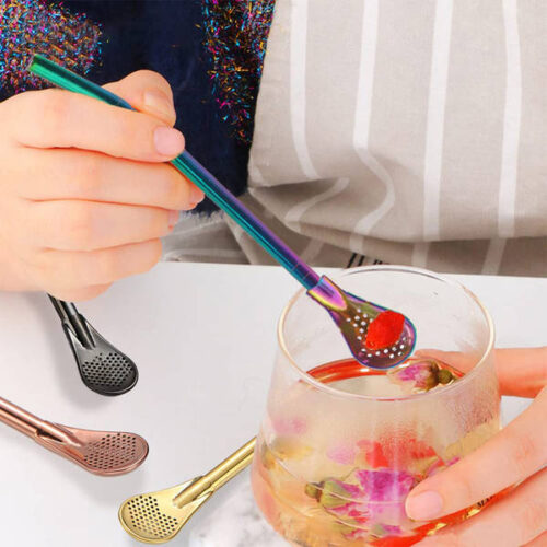 Stainless Steel Straw Filter Spoon - Assorted - Set Of 4 Stainless Steel Straw Filter Spoon - Assorted - Set Of 4